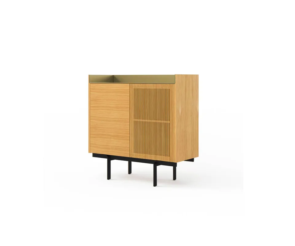 Punt Stockholm highboard Kleur dekblad aluminium goud Kleur corpus super mat eiken Superprijs
