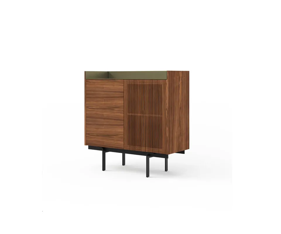 Punt Stockholm highboard Kleur dekblad aluminium brons Kleur corpus super mat walnoot Betaalbaar
