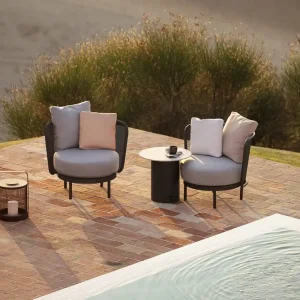 Beperkt Aanbod Todus Baza Ronde clubfauteuil Kleur sierkussen 40x40cm Grijs 435 Frame kleur Antraciet 145 Stoffen bekleding zitkussen/rugkussen kleur Grijs 435 Optionele regenhoes zonder