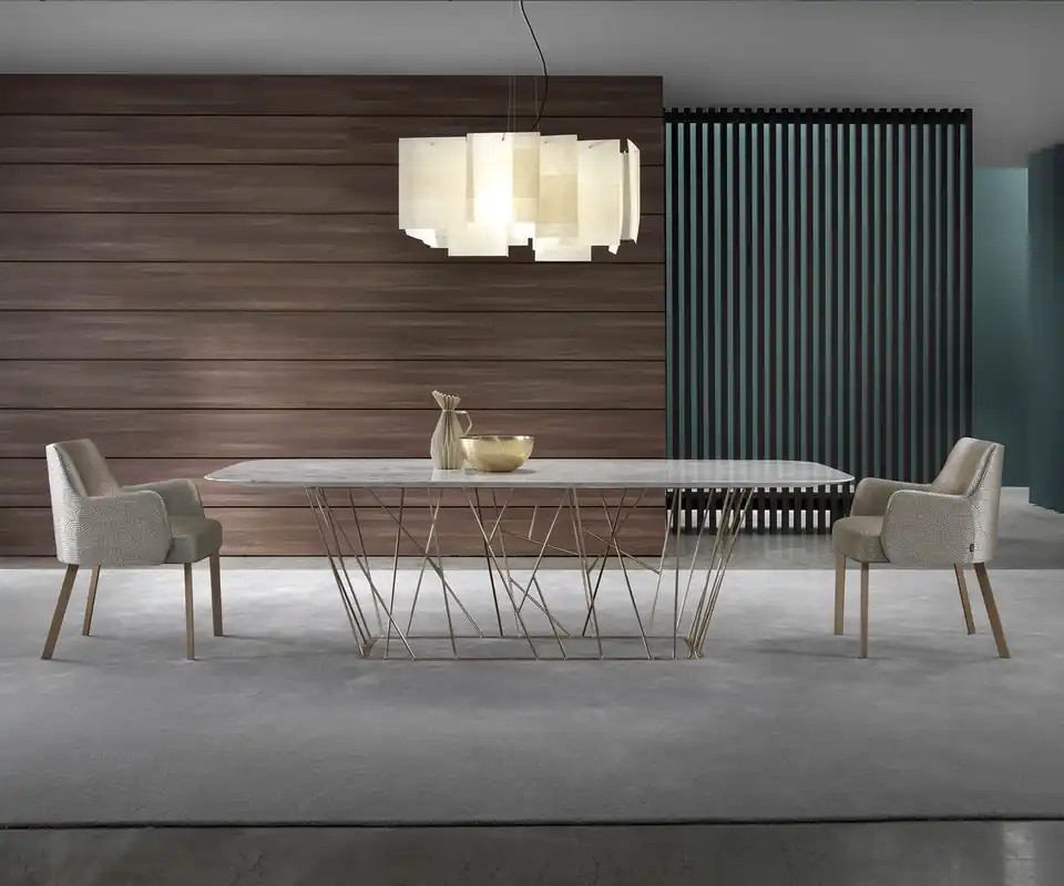 Weekendaanbieding Marelli Twig marmeren eettafel B 240 x 120 / H 74 cm Carrara marmer Wit Kleur Frame Zwart Mat RAL9017 zonder impregnatie