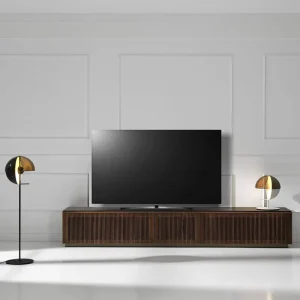 Weekendaanbieding Punt Malmö TV lowboard design B 229,6 cm / H 40,3 cm / D 45,5 cm + voet H 6 cm 2 draaideuren dezelfde breedte Super Mat Eiken Optioneel dekblad zonder