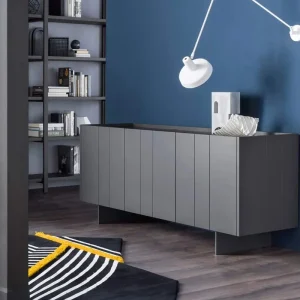 Weekendaanbieding Novamobili Dressoir Stripe 3 deuren kleurvariant mat gelakt - 318 NERO GRAFITE (vergelijkbaar met RAL9017)