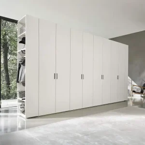Livitalia Kledingkast Liscia draaideuren Breedte B 302,5 cm 6 deuren Kleur romp & voorkant Lichtgrijs mat (vergelijkbaar met RAL 7044) Hoogte H 255,6 cm LED verlichting met sensor met LED verlichting Seizoensaanbieding