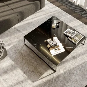 Actieprijs Marelli Salontafel Onderstel D 120 cm / H 40 cm Onderstel zwart mat met polyester coating Tafelblad Marquina marmer