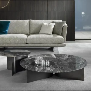 Alleen Vandaag Marelli Salontafel Wave D 100 cm / H 27 cm Kleur Arabescato Grey Frame messing met polyester coating
