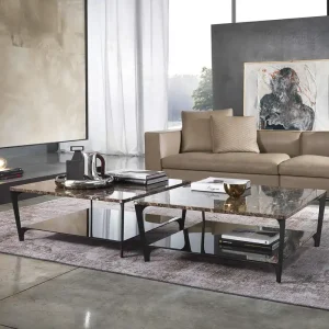 Weekendaanbieding Marelli Salontafel Tab D 90 cm / H 36 cm Carrara Marmer Wit Kleur Frame Zwart Chroom met Polyester Coating