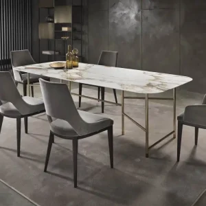 Weekendaanbieding Marelli Marmeren eettafel Kyoto B 220 x 110 H 74 cm Carrara marmer Kleur wit Frame chroom met polyester coating
