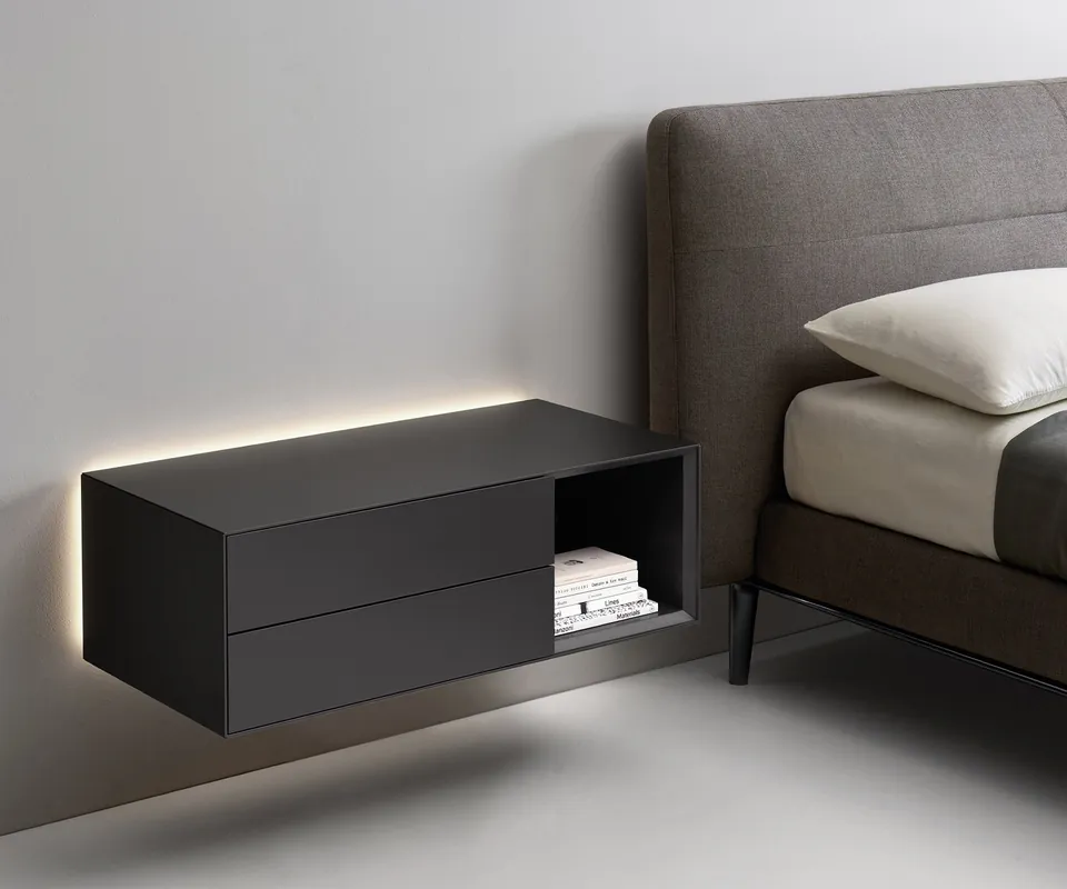 Aanbieding Livitalia Ecletto Open nachtkastje Uitvoering Staand Kleuren Donkergrijs mat (gelijk aan RAL 7043) Open vak Open vak links Optionele verlichting zonder