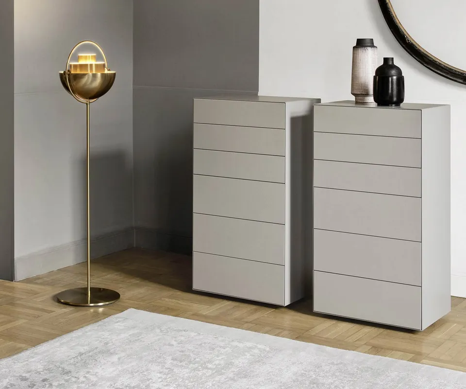Livitalia Hoge ladekast Ecletto Breedte B 45 cm Kleur Lichtgrijs mat (vergelijkbaar met RAL7044) Betrouwbaar