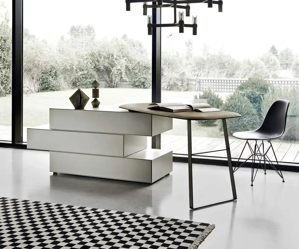 Livitalia Ecletto commode met kaptafel Kleur corpus & front Zwart mat (vergelijkbaar met RAL 9011) Draaibare kaptafel met 143 cm bureau en sokkel links Nu Kopen