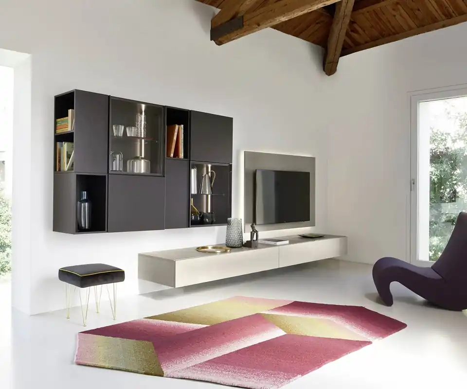 Livitalia Wandmeubel C39 verlichting met verlichting tv-paneel en vitrines Dagaanbieding