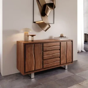 Beste Prijs Dressoir Live-Edge 147 cm acacia bruin 3 laden 2 deuren