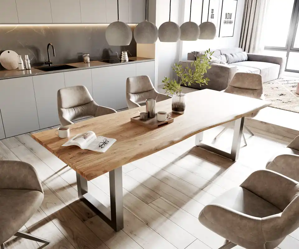 Eettafel Edge 260x100 acacia natuur roestvrijstaal breed Laatste Versie