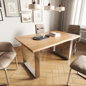Direct Beschikbaar Eettafel Edge 140x90 acacia natuur roestvrijstaal smal