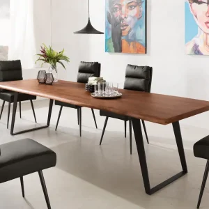 Actieprijs Eettafel Edge 300x100 XL acacia bruin metaal schuin