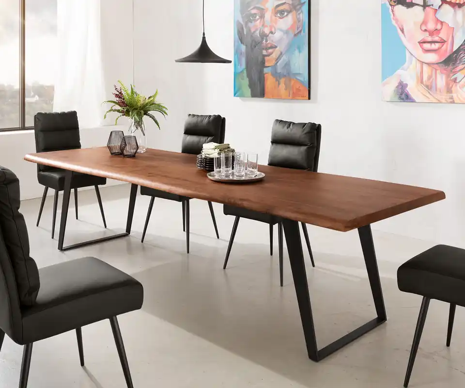 Actieprijs Eettafel Edge 300x100 XL acacia bruin metaal schuin