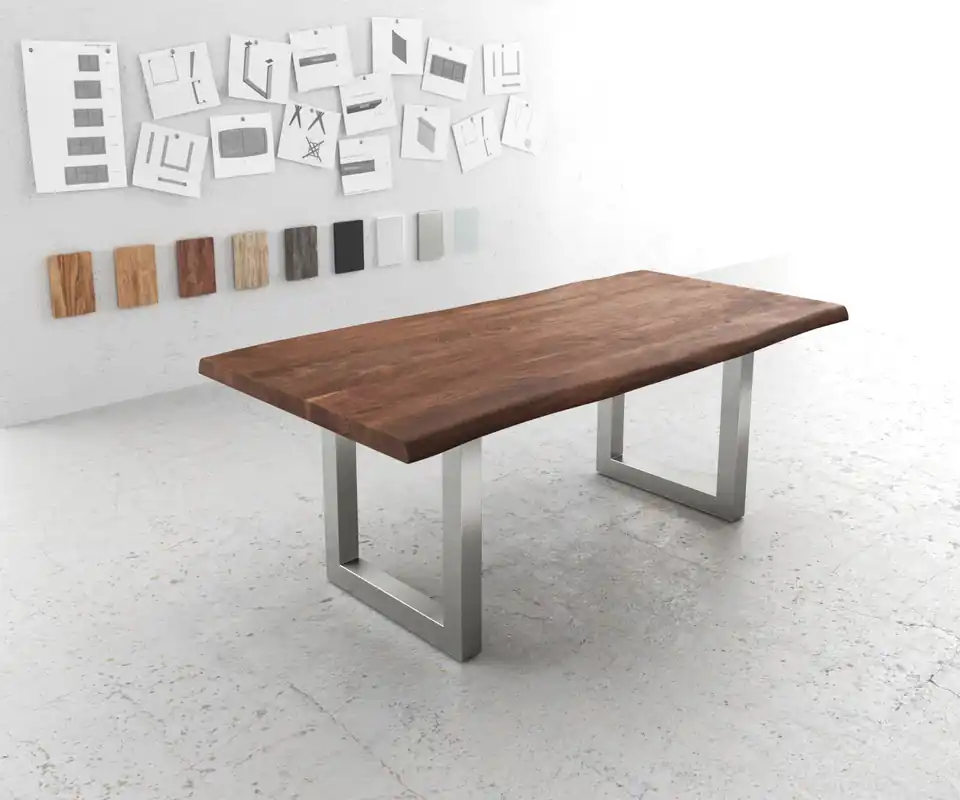 Eettafel Edge 200x100 XL acacia bruin roestvrijstaal breed Hete Deal