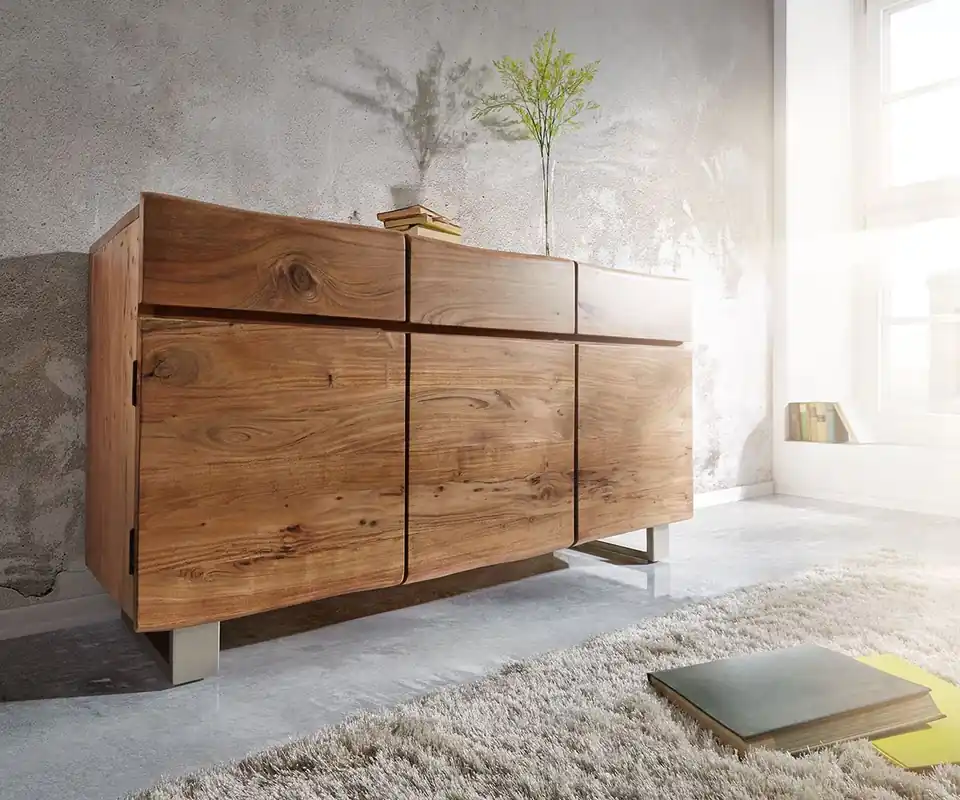Dressoir Live-Edge 147 cm acacia natuur 3 deuren 3 laden Express Levering