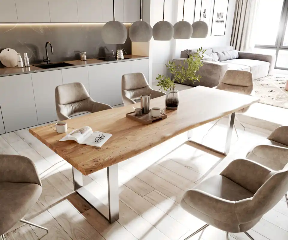 Aanbieding Eettafel Edge 260x100 acacia natuur roestvrijstaal smal