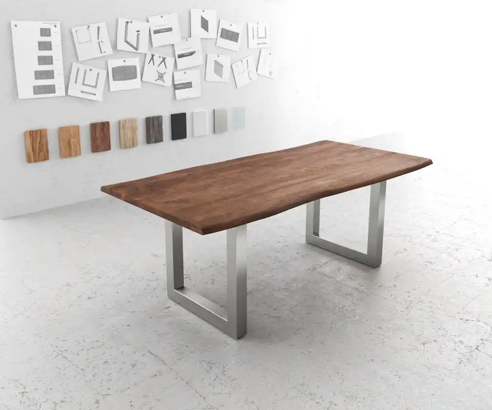 Nu Kopen Eettafel Edge 200x100 acacia bruin roestvrijstaal breed