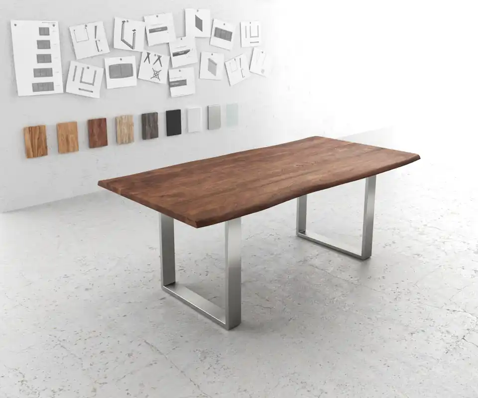Eettafel Edge 200x100 acacia bruin roestvrijstaal smal Betrouwbaar
