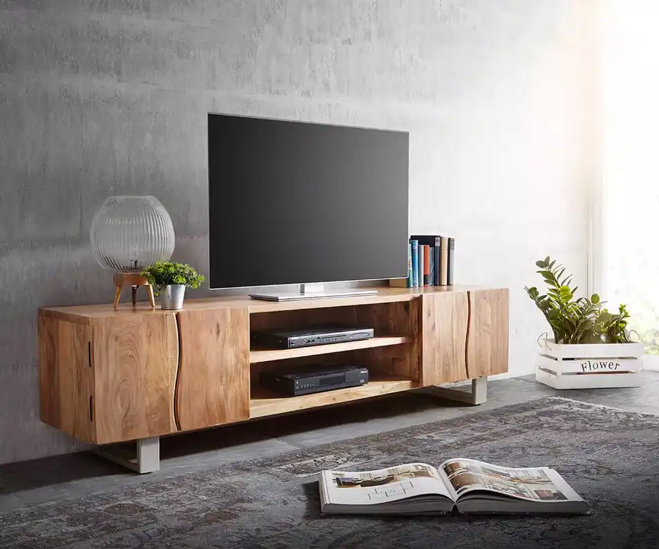 Betaalbaar TV-meubel Live-Edge 200 cm acacia natuur 4 deuren 2 vakken