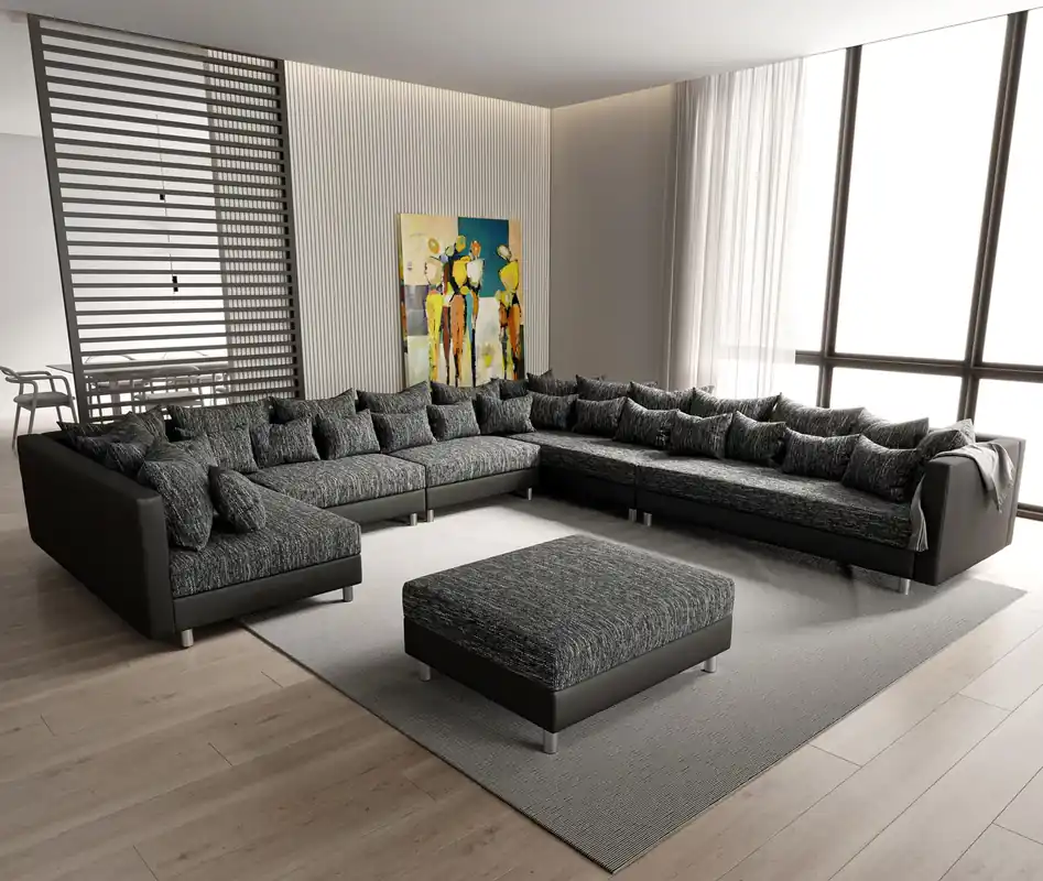 Shop Nu Woonlandschap Clovis XXL zwart modulaire bank ottomane rechts