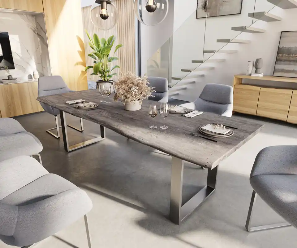 Eettafel Edge 260x100 acacia platina roestvrijstaal smal Laatste Kans