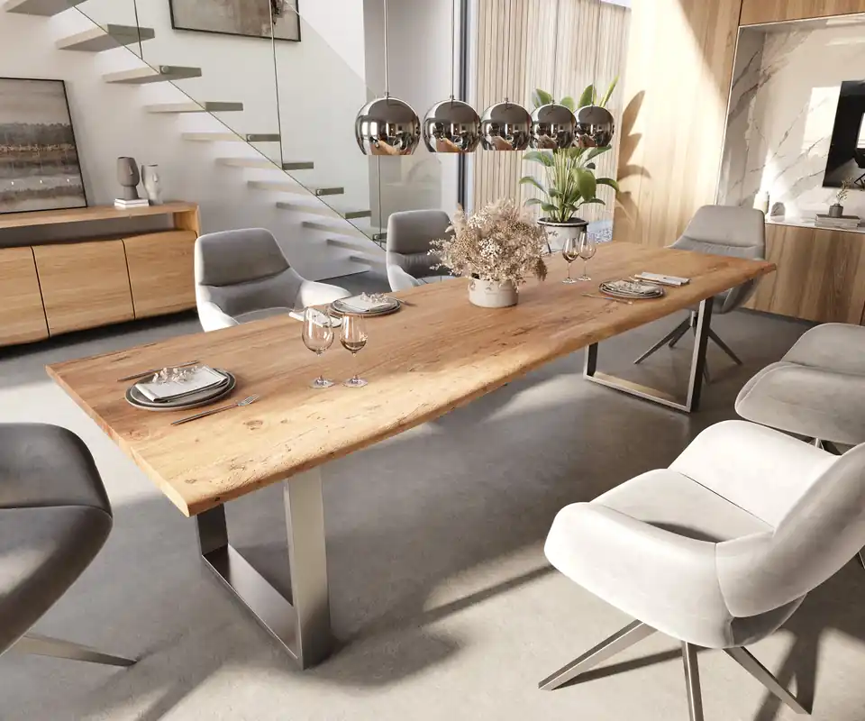 Eettafel Edge 300x100 acacia natuur roestvrijstaal smal Premium