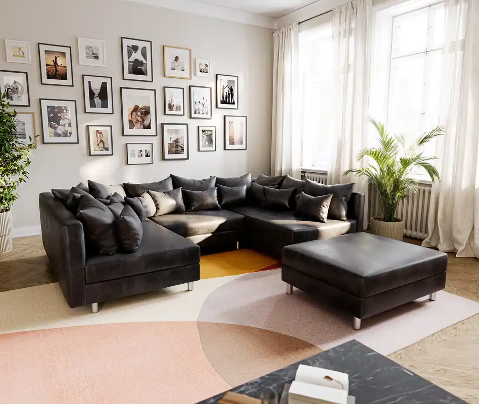 Speciale Aanbieding Woonlandschap Clovis antraciet antieke optiek modulaire hocker