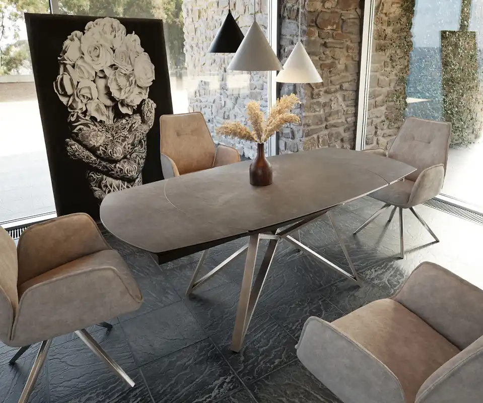 Nieuw Eettafel Carlow 130/200x95 cm keramisch bruin roestvrij staal uitschuifbaar