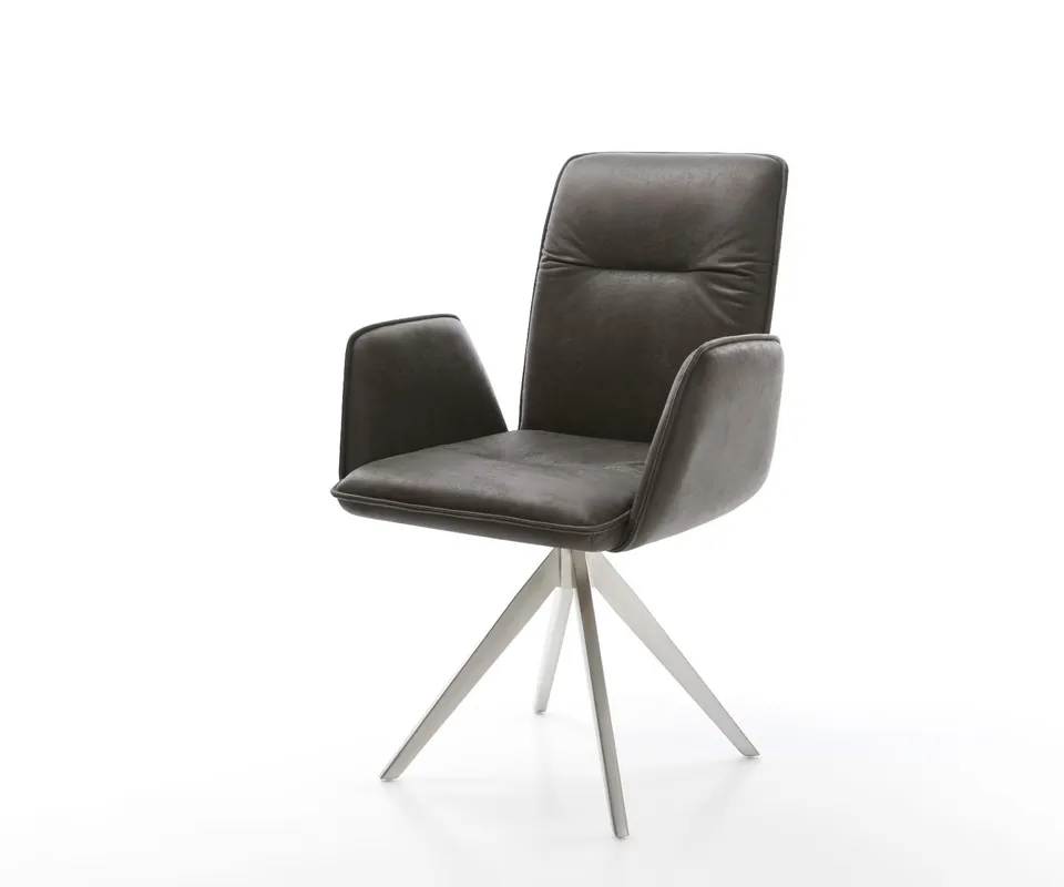 Eetkamerstoel Vinja-Flex microvelours antraciet vintage kruisframe hoekig roestvrij staal Beperkt Aanbod