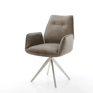 Eetkamerstoel Zoa-Flex microvelours taupe vintage kruisframe hoekig roestvrij staal pocketveer kern Speciale Aanbieding
