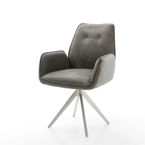 Hete Deal Eetkamerstoel Zoa-Flex microvelours grijs antiek kruisframe hoekig roestvrij staal pocketveer kern