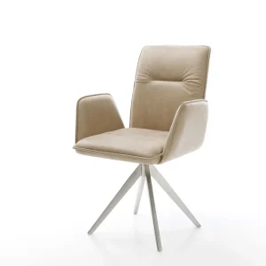 Seizoensaanbieding Eetkamerstoel Vinja-Flex microvelours beige vintage kruisframe hoekig roestvrij staal