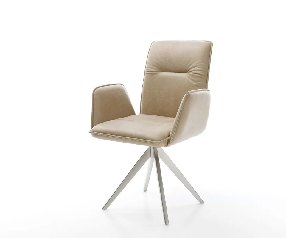 Seizoensaanbieding Eetkamerstoel Vinja-Flex microvelours beige vintage kruisframe hoekig roestvrij staal