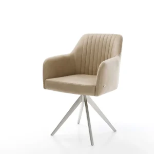 Eetkamerstoel Greg-Flex microvelours beige vintage kruisframe hoekig roestvrij staal pocketveer kern Finale Uitverkoop