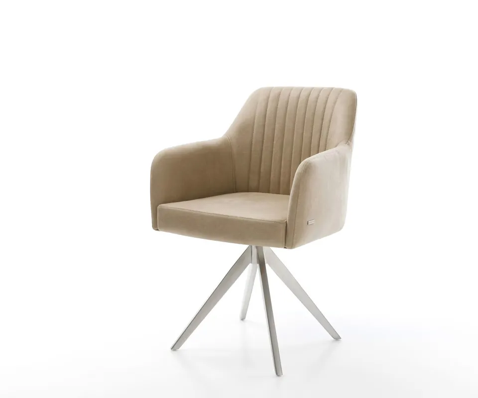 Eetkamerstoel Greg-Flex microvelours beige vintage kruisframe hoekig roestvrij staal pocketveer kern Finale Uitverkoop
