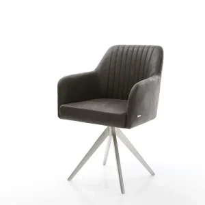 Eetkamerstoel Greg-Flex microvelours antraciet vintage kruisframe hoekig roestvrij staal pocketveer kern Rechtstreeks Van De Fabrikant