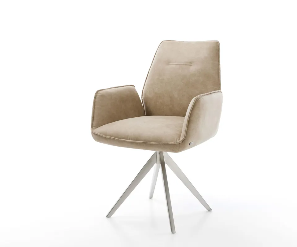 Tijdelijk Beschikbaar Eetkamerstoel Zoa-Flex microvelours beige vintage kruisframe hoekig roestvrij staal pocketveer kern