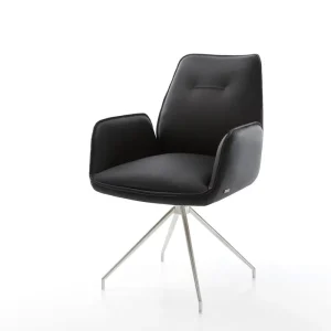 Weekendaanbieding Eetkamerstoel Zoa-Flex echt leer zwart kruisframe conisch roestvrij staal pocketveer kern