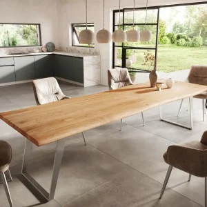Actieprijs Eettafel Edge 300x100cm acacia natuur roestvrijstaal zilver schuin