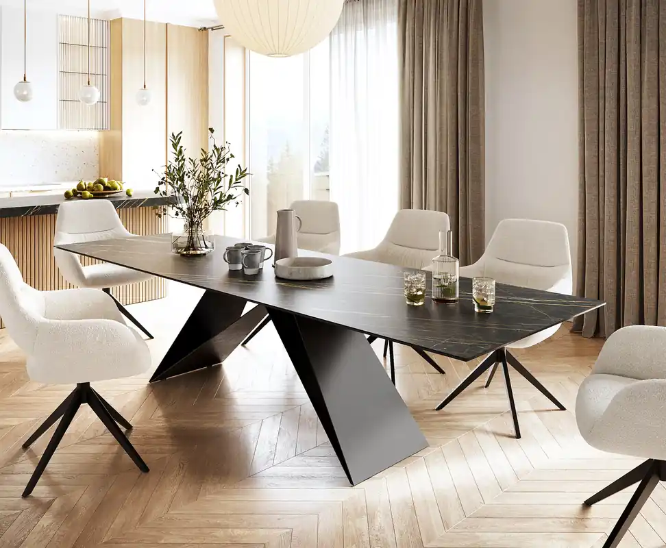 Beste Prijs Eettafel Edge 300x100cm Laminam® keramiek bruin V-middenpoot zwart