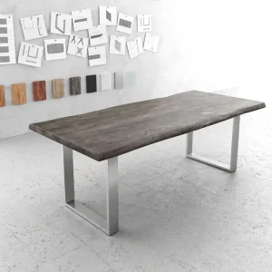 Voordeelprijs Eettafel Edge 220x100cm XL acacia platina roestvrijstaal smal