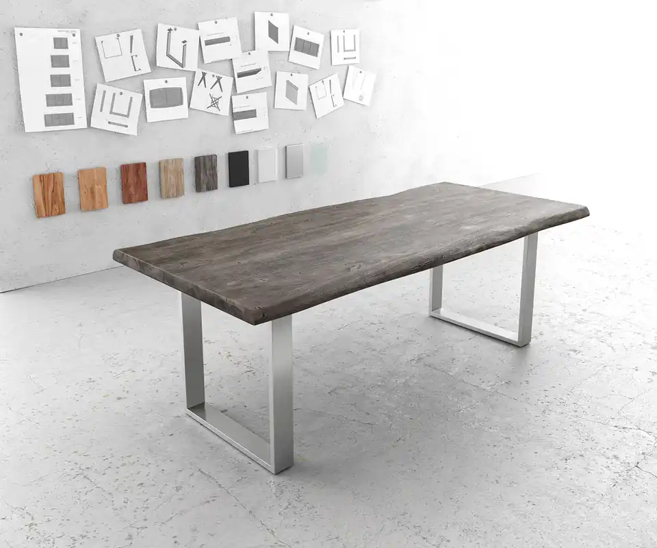 Voordeelprijs Eettafel Edge 220x100cm XL acacia platina roestvrijstaal smal