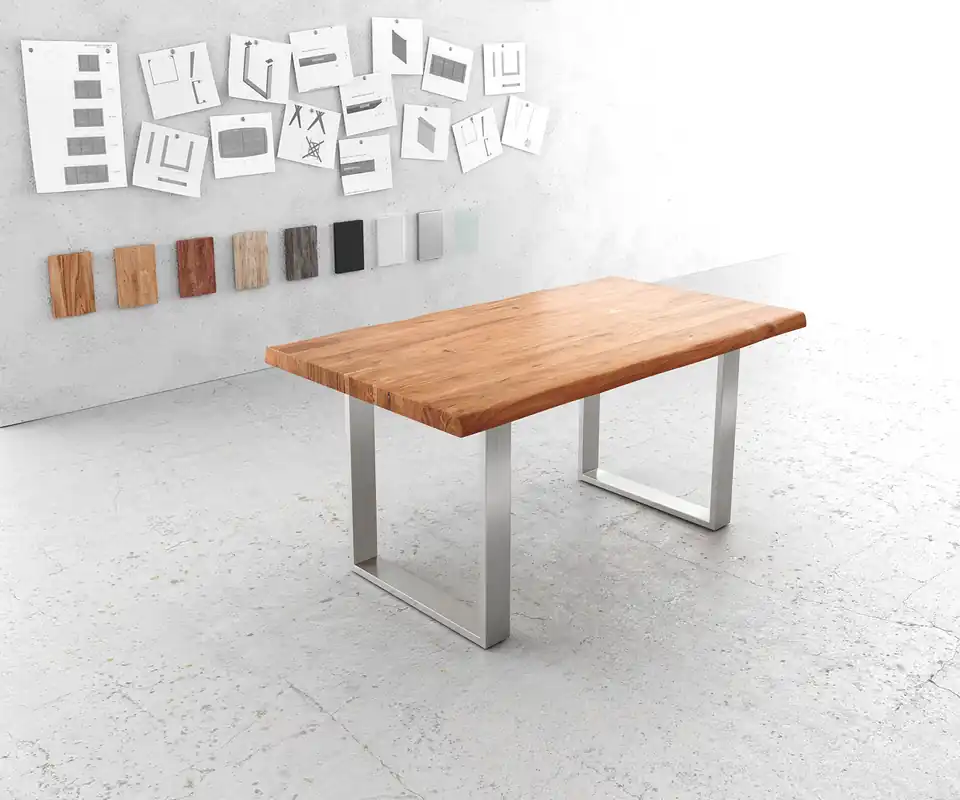 Eettafel Edge 160x90cm XL acacia natuur roestvrijstaal smal Hoge Kwaliteit