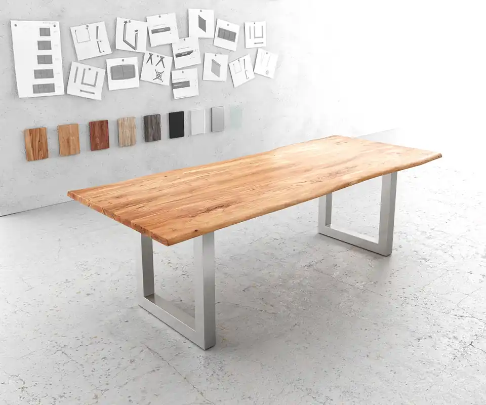 Shop Nu Eettafel Edge 240x100cm acacia natuur roestvrijstaal breed