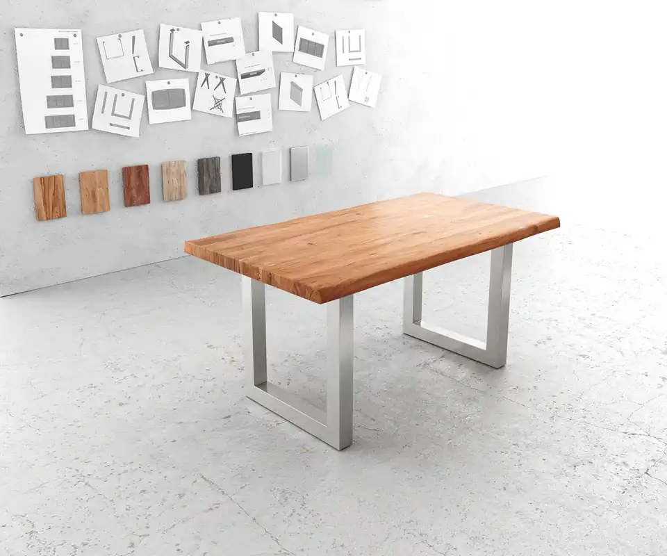 Eettafel Edge 160x90cm XL acacia natuur roestvrijstaal breed Voordeelprijs