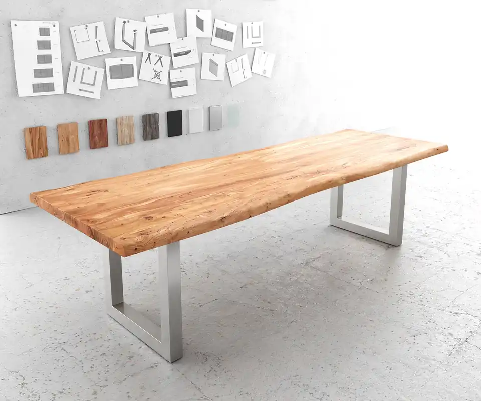 Dagaanbieding Eettafel Edge 280x100cm XL acacia natuur roestvrijstaal breed