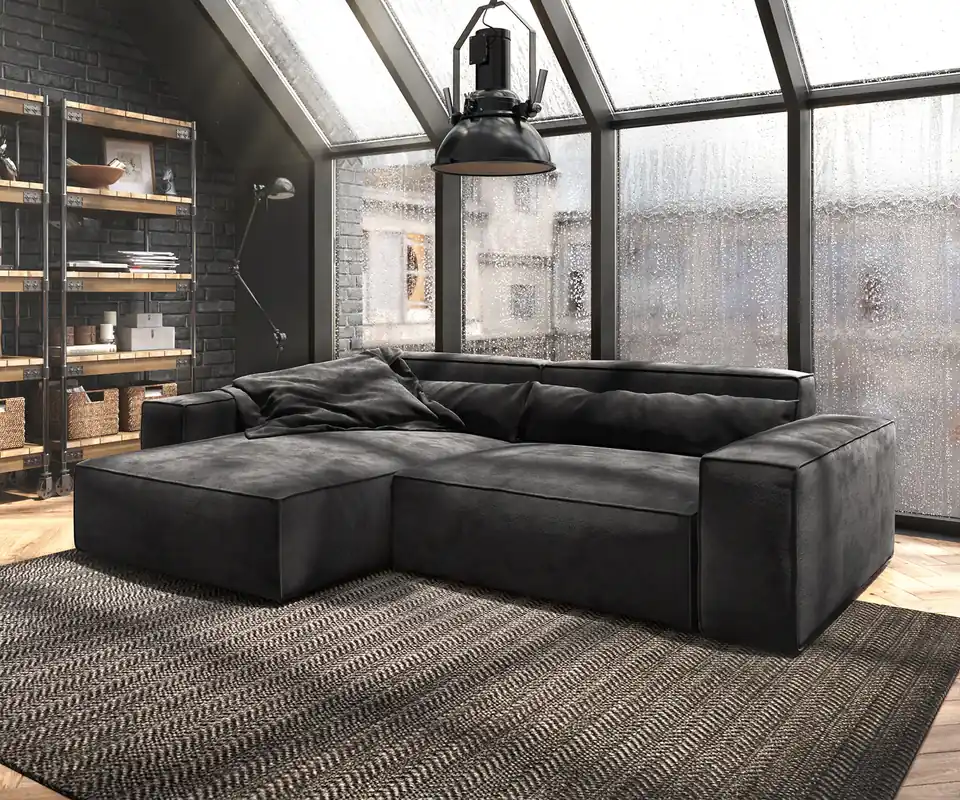 Hoekbank Sirpio XL 270x170 cm microvezel zwart recamiere variabele Actieprijs